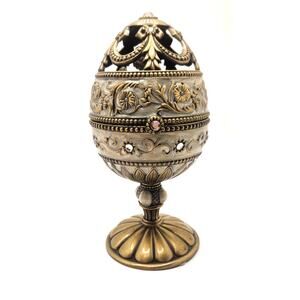 Vintage Jeweled Egg Music Box Cherub Angel Trinket Jewelry Box Pedestal 7" Gold